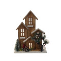 41HCE WOOD 4houses brown+big tree H41LED
