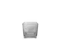 89JSK GLASS vase cube clear H12