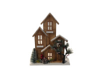 41HCE WOOD 4houses brown+big tree H41LED